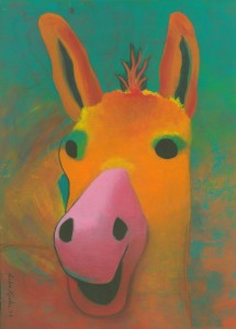 debra linker, painting, acrylic, fauna, animal, donkey